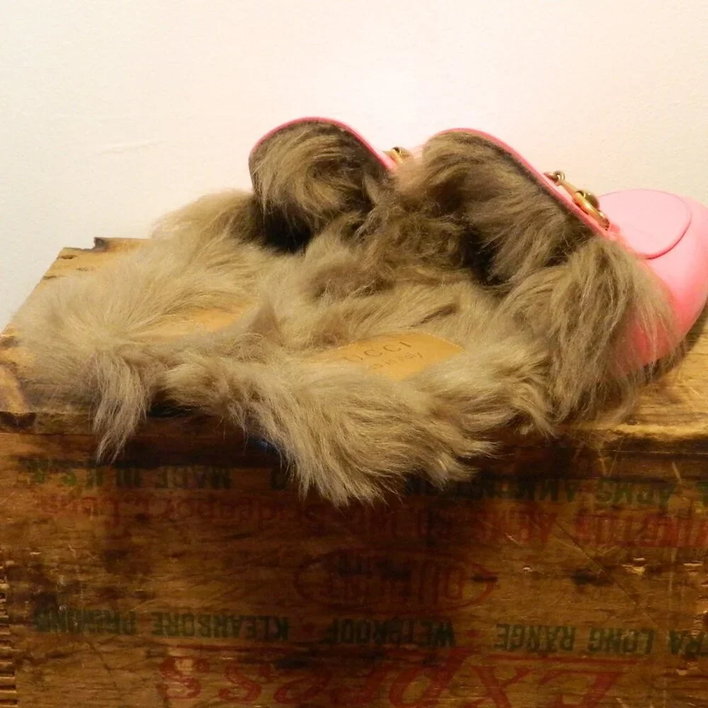 Gucci Princetown Fur Lined Horse-bit Hot Pink Fuchsia Slip On Mules 9 NWT EUC! - Picture 3 of 7